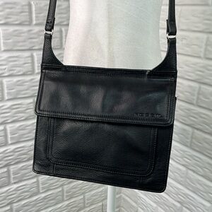 FOSSIL DOUBLE SIDED FLAP SHOULDER BAG SOFT BLACK PEBBLE LEATHER PURSE